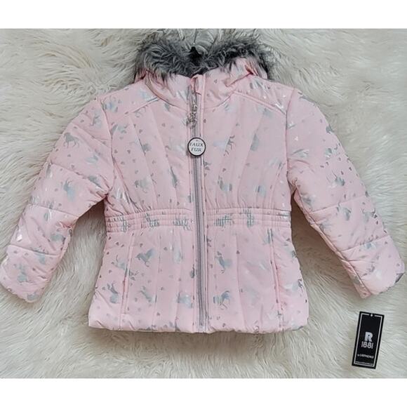 R 1881 FOIL PRINT PUFFER PINK UNICORNS 4T - Picture 1 of 1